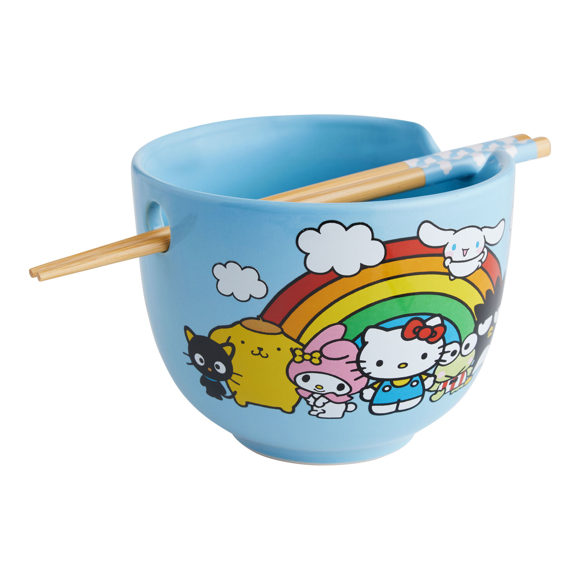 Kitty Blue Rainbow Noodle Bowl With Chopsticks